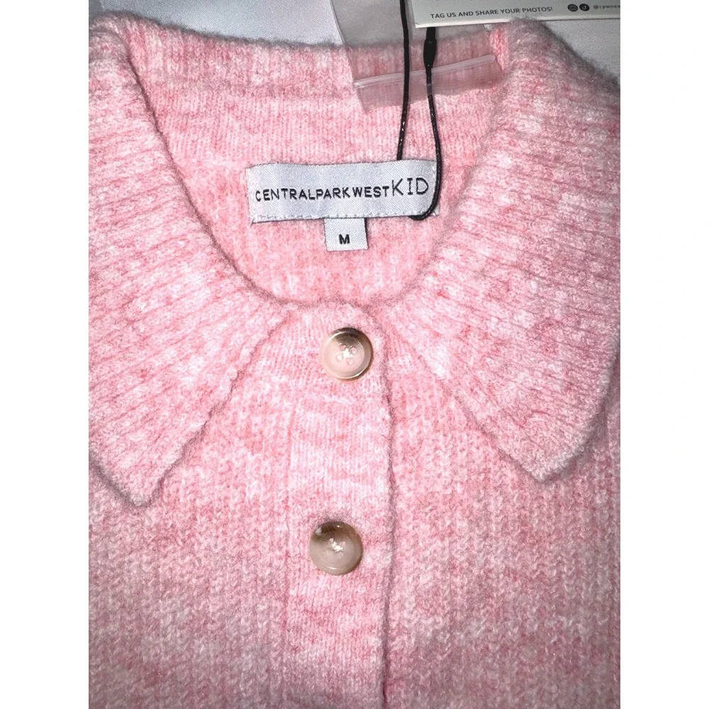 Central Park West Girls Pink Lottie Pullover Fuzzy Knit Polo Sweater Size M NEW